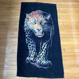 Vintage Black Leopard Jaguar Graphic Beach Towel Oversized Animal Print 30x55